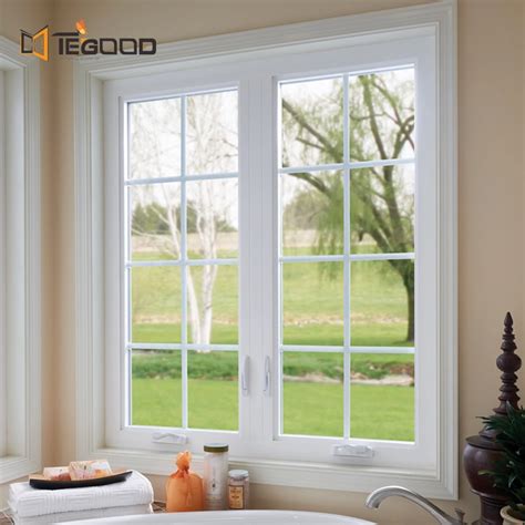 Tegood American Standard Double Pane Glass UPVC PVC Vinyl Hinged Hand