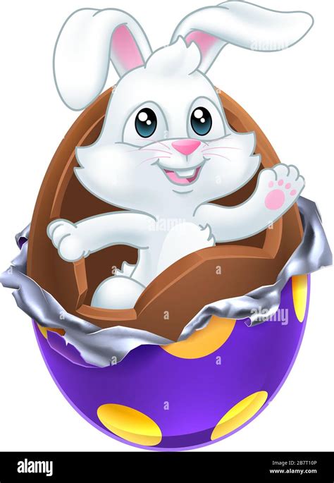 Easter Bunny Rabbit Breaking Chocolate Egg Cartoon Stock Vector Image