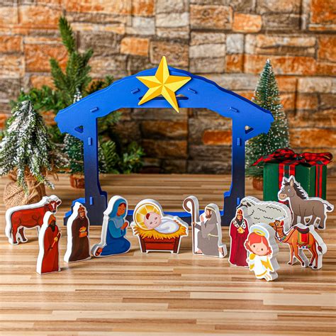 Buy 12 Pcs Jesus Nativity Scene Kids Nativity Wooden Set Nativity Sets for Christmas Indoor ...