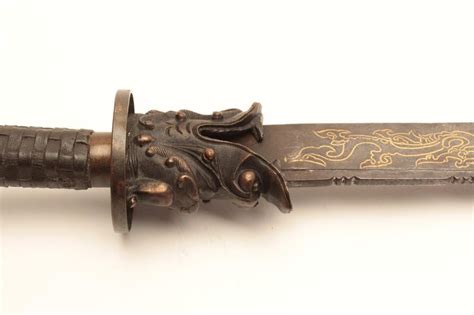 Impressive And Large Chinese Dadao Or Great Sword With Fancy Damascus