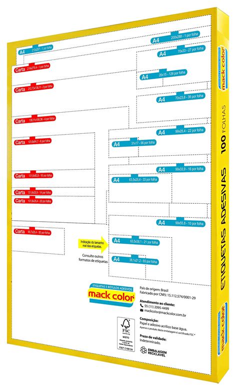 Etiqueta CARTA 6180 Inkjet Laser 66 7x25 4mm 100 Folhas Mack Color