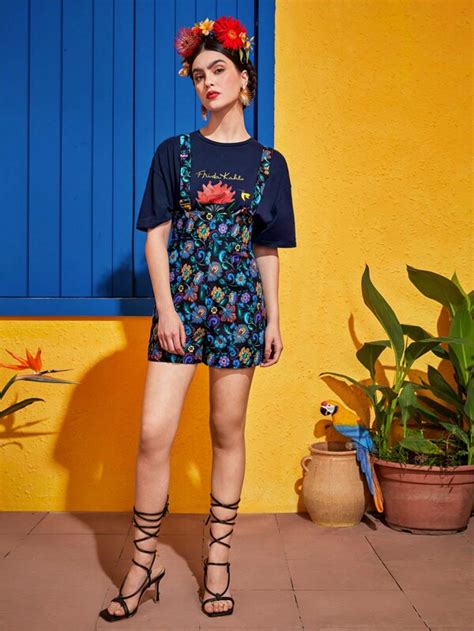 Frida Kahlo X SHEIN X Designer Fer Patiño Mono Overall Con Estampado