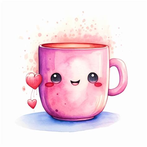 Premium Ai Image Watercolor Illustration Of Cute Pink Mug In Kawaii