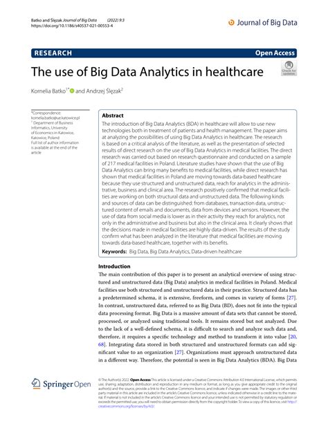 Pdf The Use Of Big Data Analytics In Healthcare