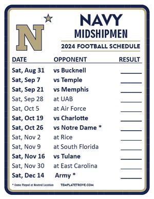 Printable 2024 Navy Midshipmen Football Schedule