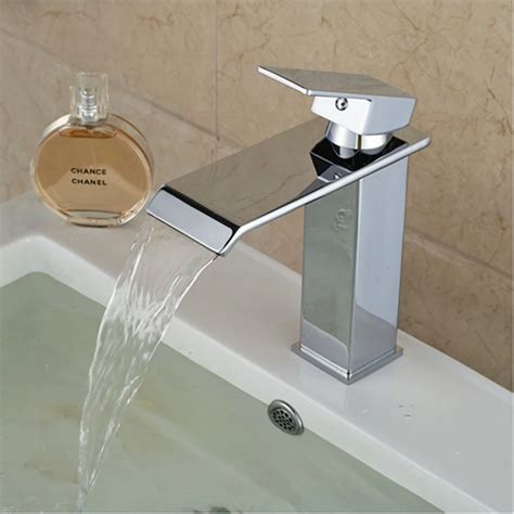 Uythner Free Shipping Chrome Brass Bathroom Basin Faucet Waterfall Square Shape Vanity Sink