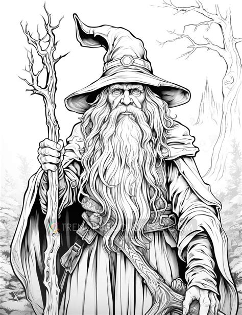 50 Powerful Wizard Coloring Pages Halloween Coloring Instant Downl Wizard Drawings