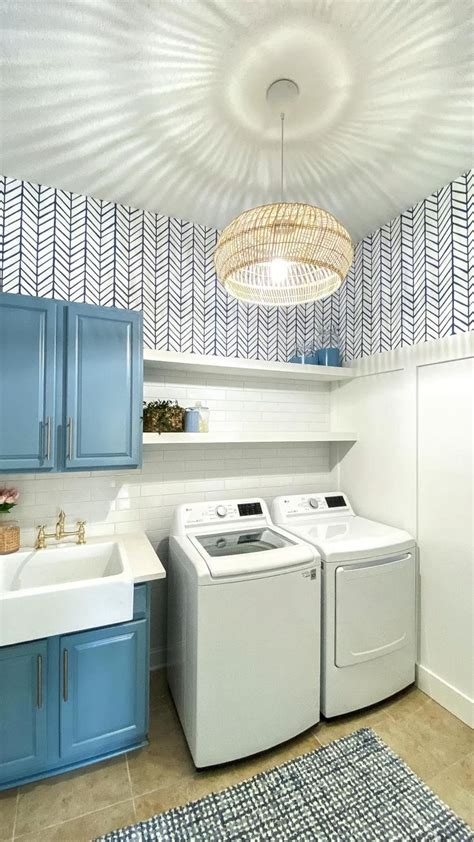 Coastal Laundry Room Makeover With Blue Cabinetry