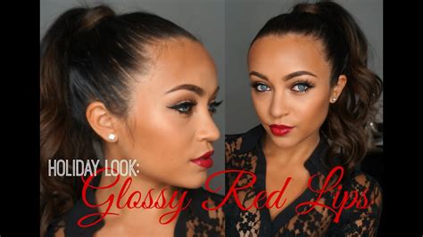 Holiday Makeup Tutorial GLOSSY RED LIPS YouTube