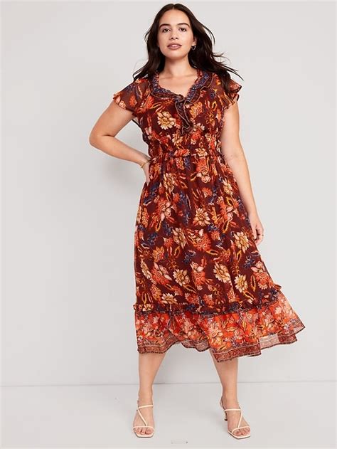 Waist Defined Flutter Sleeve Midi Dress Old Navy