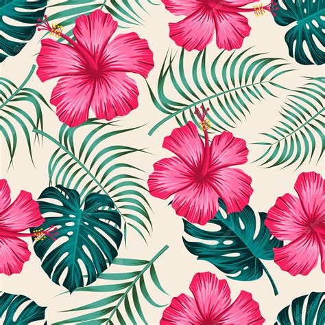 Premium Vector Floral Seamless Pattern With Leaves Tropical Design