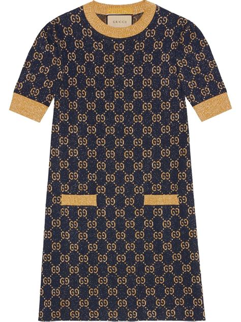 Gucci Metallic Gg Jacquard Cotton Blend Mini Dress In Blue ModeSens