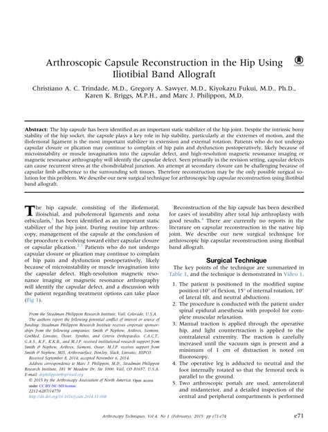 Pdf Arthroscopic Capsule Reconstruction In The Hip Using Iliotibial