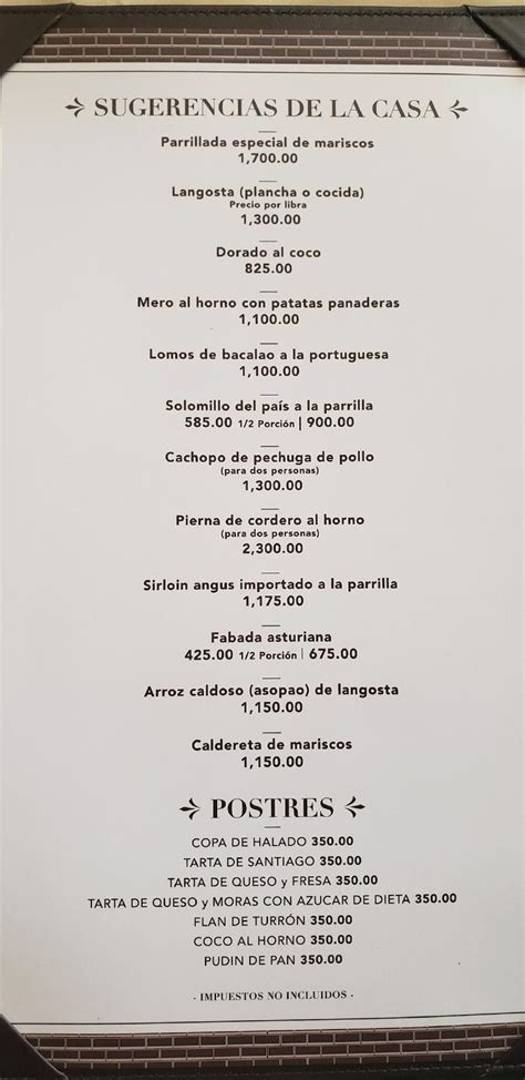 Carta de Restaurant Cantábrico Santo Domingo