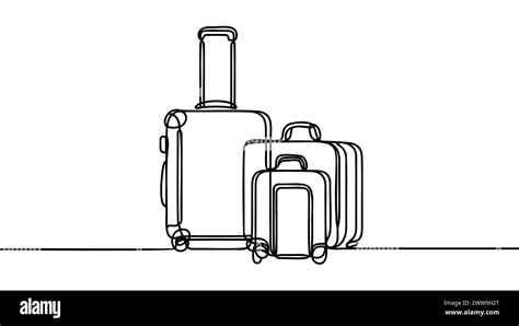 Travel Suitcase In Continuous Line Drawing Style Luggage Valise With