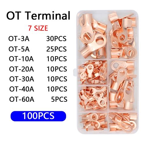 100PCS In Box Thick Copper Nose 3A 5A 10A 20A 30A 40A 60A OT Wire