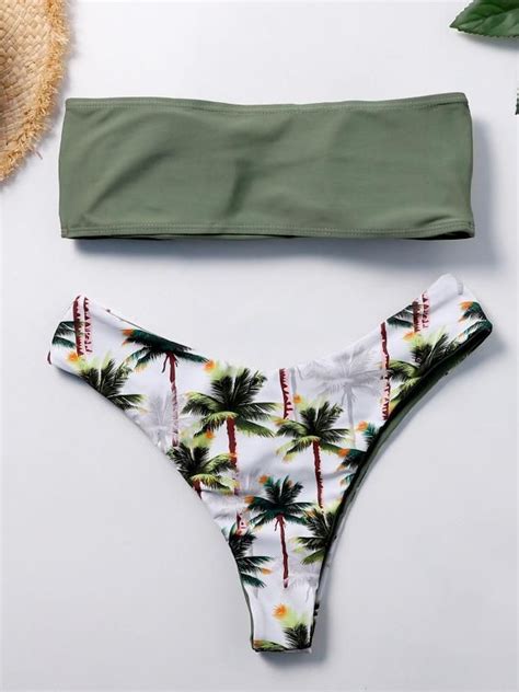 Bandeau Coconut Tree Printed Bikinis Swimwear Bohoshow Print Bikini