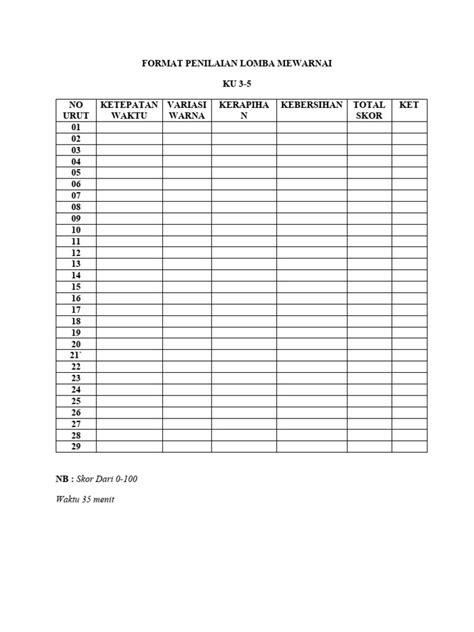 Format Penilaian Lomba Mewarnai Pdf