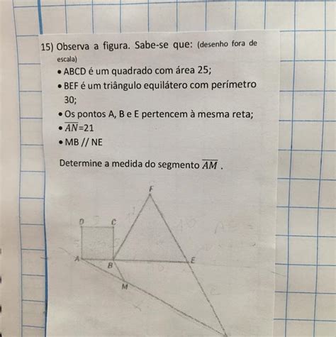 Observe a figura Sabe se que abcd é um quadrado área 25 BEF é