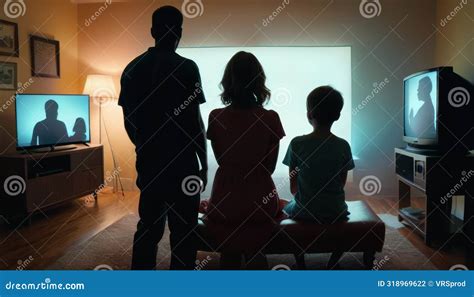 Family Watching Movie at Home Together Stock Illustration ...