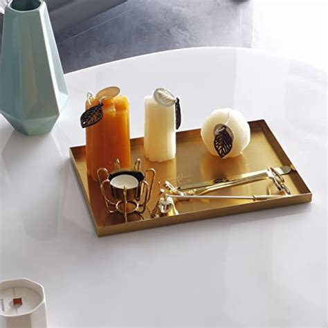 Freelove Sanding Gold Metal Vanity Tray Lettering Perfume Organizer Jewelry Holder Makeup Dish