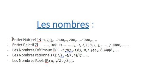 entier naturel entier relatif nombres décimaux rationnels réels