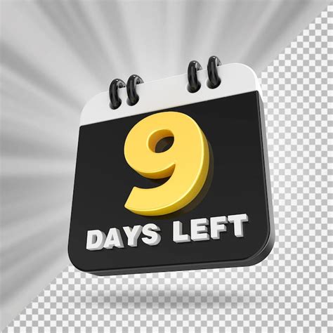 Premium Psd 9 Days Left Calendar 3d