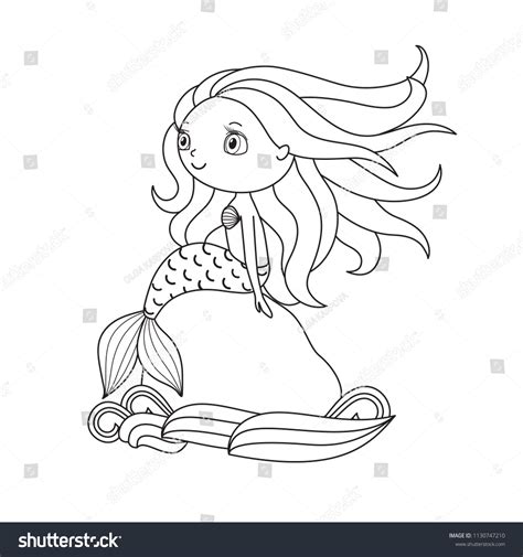 Little Mermaid Windy Hair Outline Drawing Stock Vector (Royalty Free) 1130747210