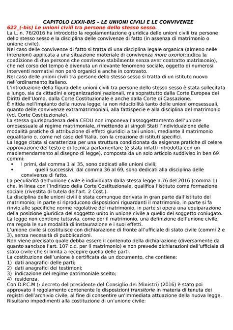 Diritto Privato Cap Bis Capitolo Lxxii Bis Le Unioni Civili E