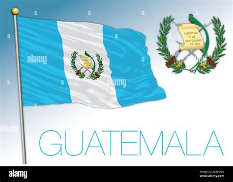 Guatemala bandera nacional oficial y escudo de armas, Centroamérica, ilustración vectorial ...