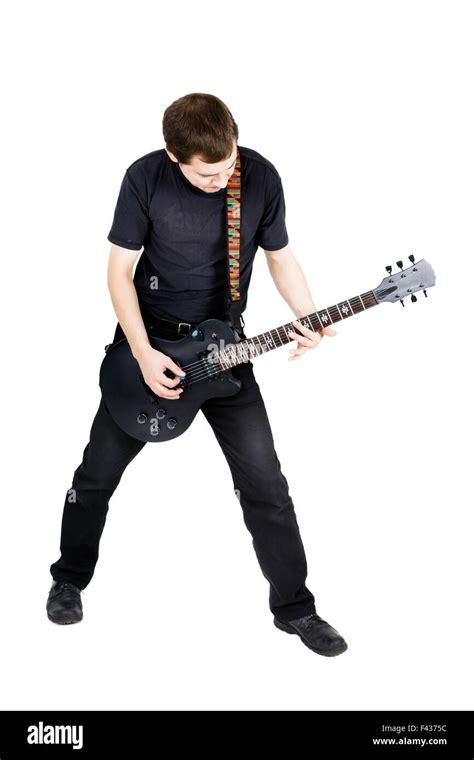 young man with an electric guitar. Isolated Stock Photo - Alamy