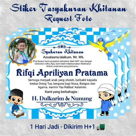 Jual Stiker Tasyakuran Khitanan Anak Pakai Foto Stiker Box Nasi