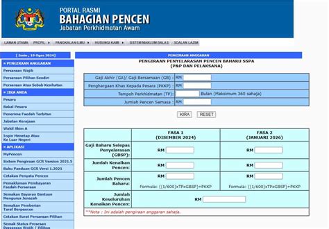 Kalkulator Pencen Penyelarasan Kenaikan Pencen Sspa