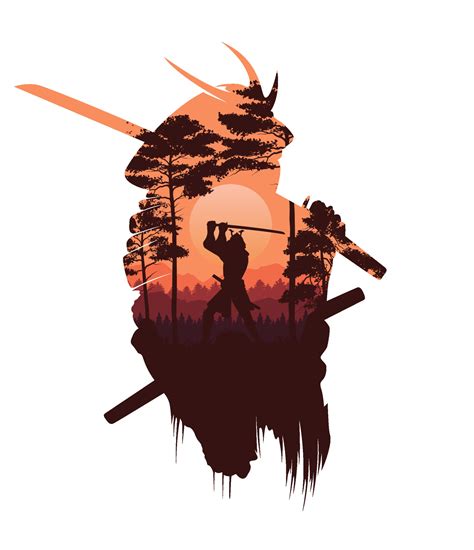 Silhouette Of Japanese Samurai Vector Illustration Vector Art