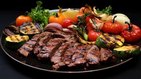 Grilled Meat And Vegetable Plate A Healthy Gourmet Meal Premium Ai