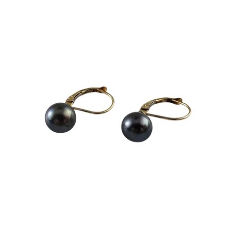 Vintage 14 Karat Yellow Gold Black Pearl Earrings Ruby Lane