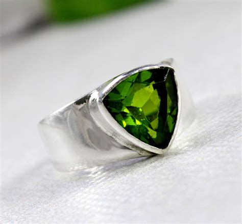 Peridot Mens Ring Peridot Silver Ring Unisex Ring 925 Sterling