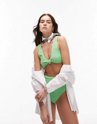 Topshop Mix And Match Crinkle Bikini Set In Green Asos