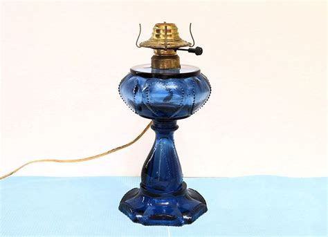 Antique Oil Lamp Converted Electrified Cobalt Blue Oil Lamp Findlay