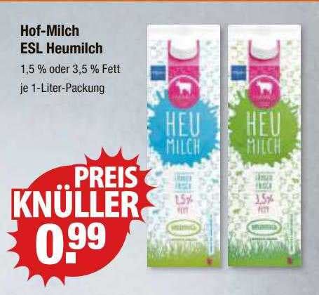 Hof Milch Esl Heumilch Angebot Bei V Markt