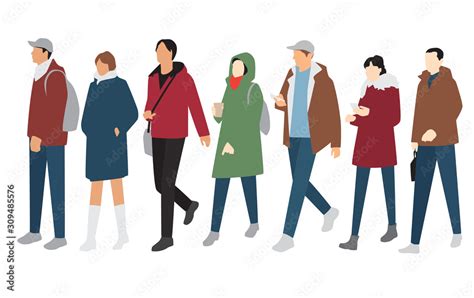 Silhouettes Of Men And Women In Outerwear Of Different Colors Cartoon