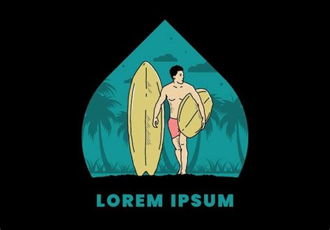 Premium Vector The Shirtless Man Holding Surfboard Illustration