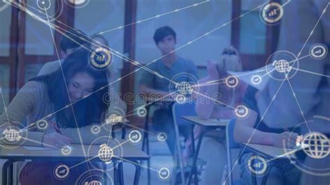 Animation Of Network Of Digital Icons Over Diverse College Students