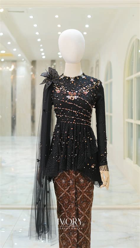 Black Kebaya With Asymmetric Flap Peplum Ivory Studio Rtw