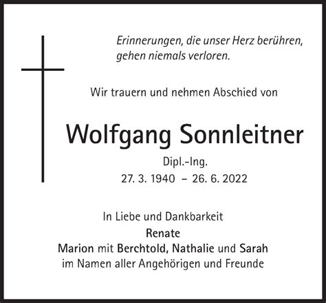 Traueranzeigen Von Wolfgang Sonnleitner SZ Gedenken De