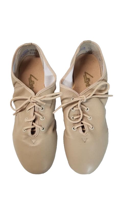 Leo S Jazz Hip Hop Dance Shoes Sz M Beige Split Sole Lace Up W Box