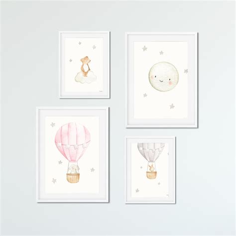 Hot Air Balloon Pink Printables Baby Girl Nursery Decor Baby Etsy