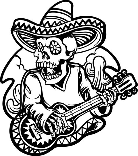 Cinco De Mayo Skull Playing Guitar Character Vector Art At