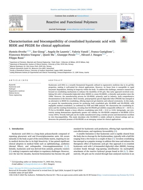 PDF Characterisation And Biocompatibility Of Crosslinked Hyaluronic