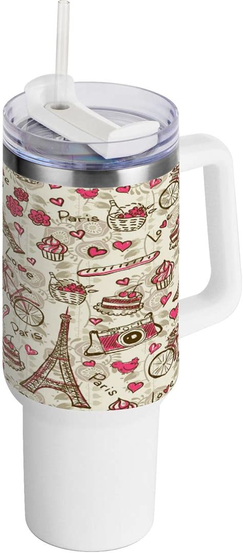 Skysonic 40oz Eiffel Tower Tumbler With Lid And Straw Travel Coffee Mug